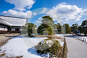 Nijo Castle with snow in winter. Kyoto, Japan.