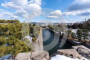 Nijo Castle with snow in winter. Kyoto, Japan.