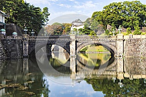 Nijubashi Bridge Reflection at The Imperial Palace, Landmark of Tokyo, Japan