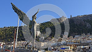 Nike statue in Pothia harbor