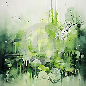 Nikhil Gowri\'s Green Abstract Painting With Delicate Watercolors