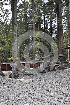 Nikko, Japan, 11th may: Row of Stone Lantern from Toshogu Shrine Temple in Nikko National Park of Japan