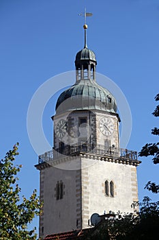 Nikolai Church Tower, a Romanesque fortified church from the 13th century in Altenburg, Thuringia, Germany