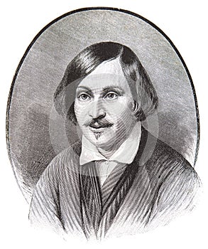 Nikolai Gogol 1809-1852, famous Russian writer and novelist. Old engraved portrait