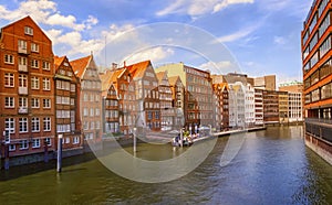 Nikolaifleet canal in the Altstadt of Hamburg, Germany