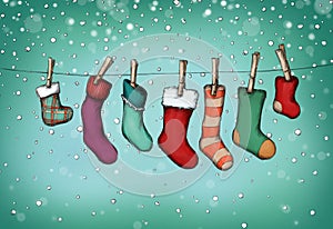 Nikolaus stockings hanging on the clothes line