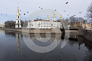 Nikolo-Bogoyavlensky; sea Cathedral; channel; water; dove; flying; building;