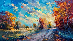 By Nikolov, original oil painting on canvas of autumn landscape in impressionism style
