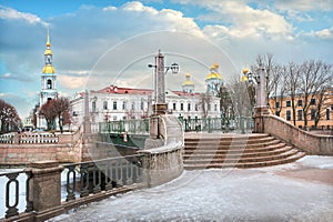 Nikolsky Naval Cathedral in St. Petersburg and Krasnogvardeisky Bridge