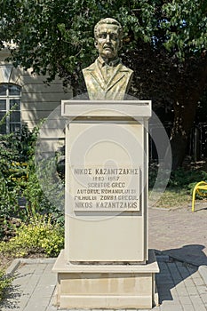 Nikos Kazantzakis statue in Tulcea, Romania