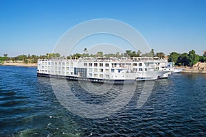 Nile cruise ships docked at the quay