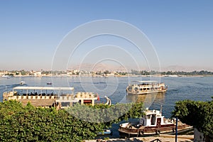 Nile River and boats in Luxor city (Egypt)