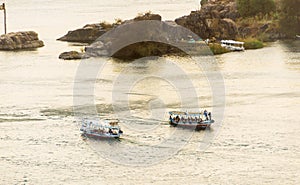 Nile River commercial life by Aswan City with Boats