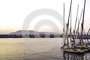 Nile river at sunset in Luxor, Egypt.