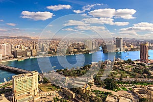 NIle view in Cairo downtown, aerial panorama, Egypt