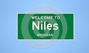 Niles, Michigan city limit sign. Town sign from the USA.