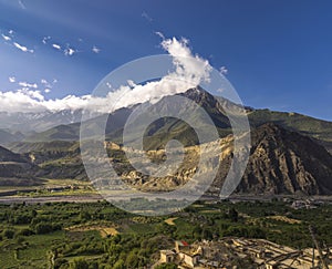 Nilgiri and Tilicho Himal view on the way to Jomsom in Mustang