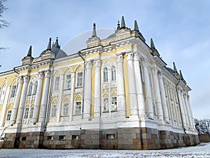 Nilo-Stolobenskaya Nilov hermitage-Orthodox monastery in winter in cloudy weather. Russia, Tver region