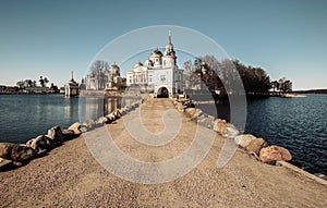 Nilo-Stolobenskaya Pustyn is situated on Stolobny Island in Lake Seliger. Tver region, Russia