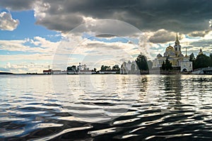 Nilov Monastery on the Stolobny island, Tver region. View from the lake Seliger..