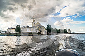 Nilov Monastery on the Stolobny island, Tver region. View from the lake Seliger..