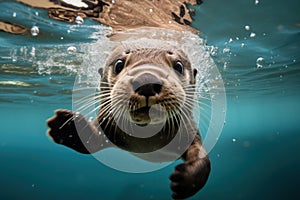 Nimble Otter underwater. Generate Ai photo