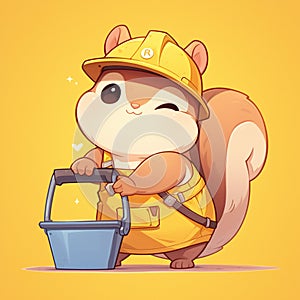 A nimble squirrel sanitation worker cartoon style