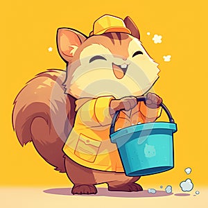 A nimble squirrel sanitation worker cartoon style