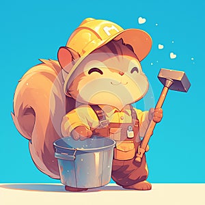 A nimble squirrel sanitation worker cartoon style photo