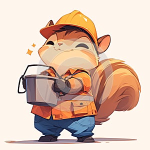A nimble squirrel sanitation worker cartoon style photo