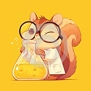 A nimble squirrel scientist cartoon style photo