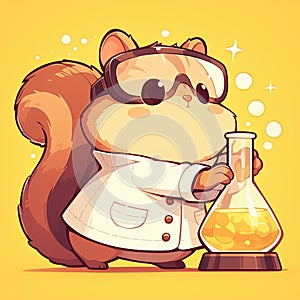 A nimble squirrel scientist cartoon style photo