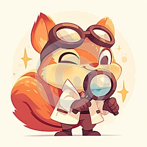 A nimble squirrel scientist cartoon style photo