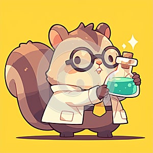 A nimble squirrel scientist cartoon style photo