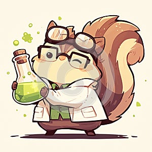 A nimble squirrel scientist cartoon style photo