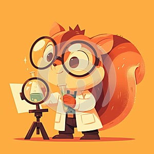 A nimble squirrel scientist cartoon style photo