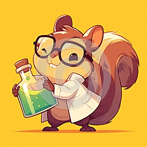 A nimble squirrel scientist cartoon style photo