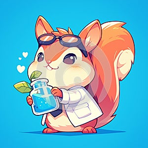 A nimble squirrel scientist cartoon style photo