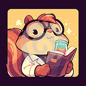 A nimble squirrel scientist cartoon style photo