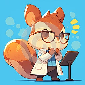 A nimble squirrel scientist cartoon style photo