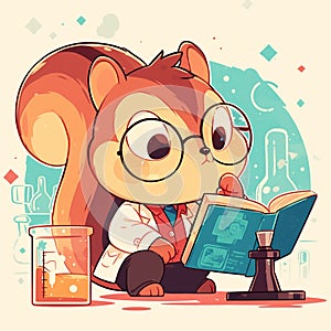 A nimble squirrel scientist cartoon style photo