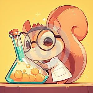 A nimble squirrel scientist cartoon style photo