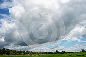 Nimbostratus clouds. it was beginning to rain above the field, countryside of Thailand