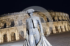 Nimes Arena at night