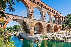 Nimes, France. Ancient aqueduct of Pont du Gard. photo