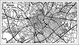 Nimes France Map in Black and White Color