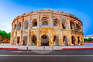 Nimes, France - Roman Arena at dusk