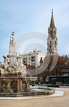 Nimes, Occitanie, France - The Arena square with a Pradier fountain