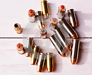 Nine 40 caliber hollow point bullets and eight 44 special bullets with red tips