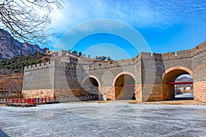 Nine-Arch Bridge on Great China wall in winter